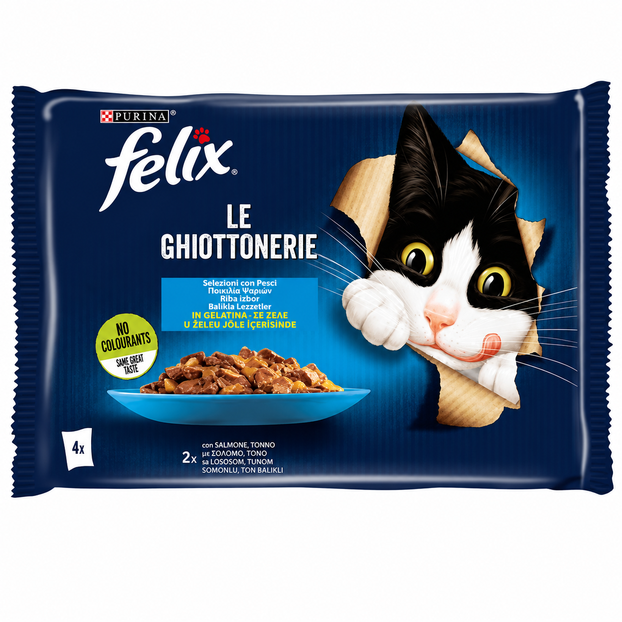 Felix Le Ghiottonerie Ποικιλία Ψαρικών με Σολομό & Τόνο σε Ζελέ 4x85g Petit Palace