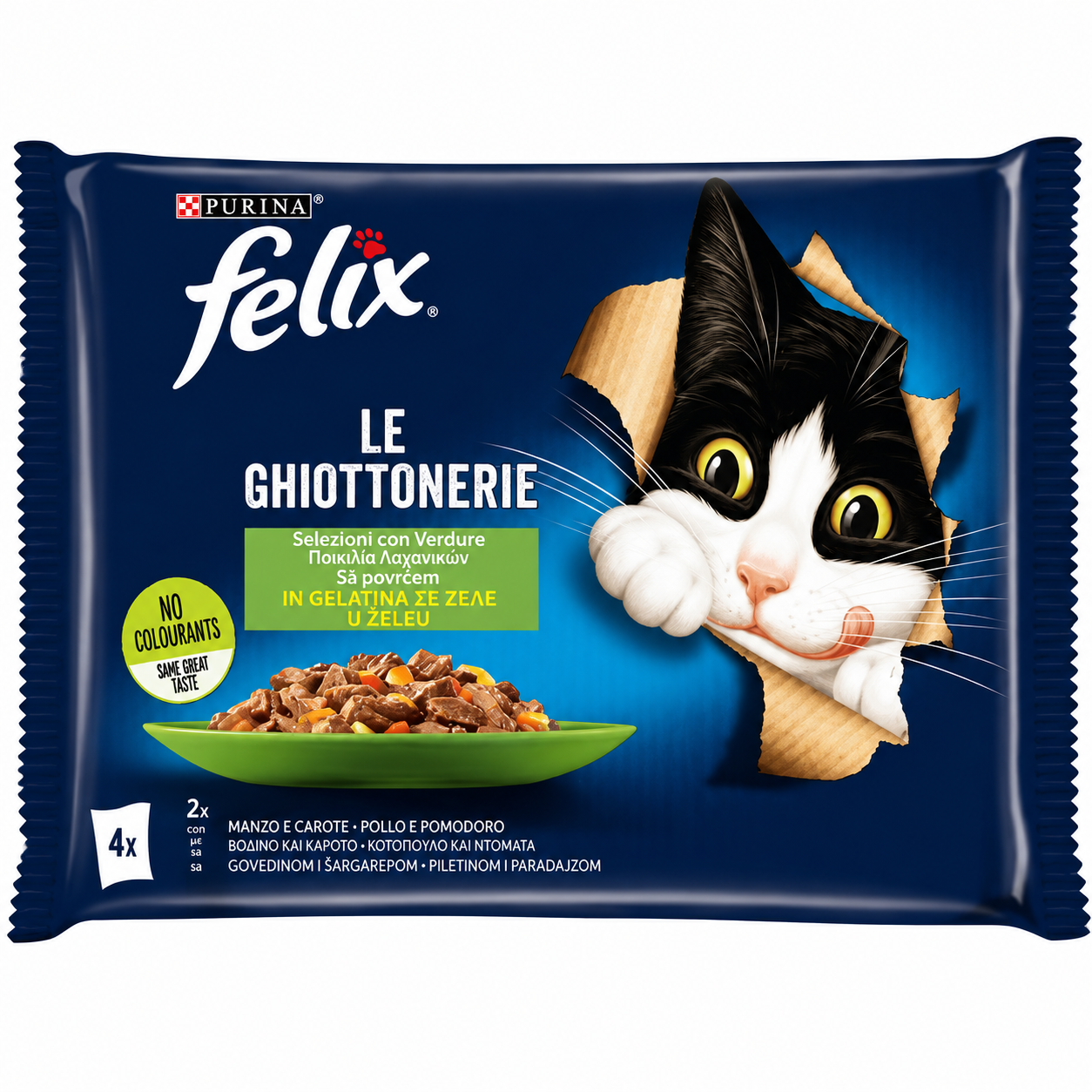 Felix Le Ghiottonerie Ποικιλία Λαχανικών με Βοδινό & Καρότο / Κοτόπουλο & Ντομάτα σε Ζελέ 4x85g Petit Palace