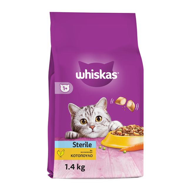 Whiskas Adult, Πλήρης Ξηρά Τροφή για Στειρωμένες Γάτες Κροκέτες με Κοτόπουλο, 1.4kg