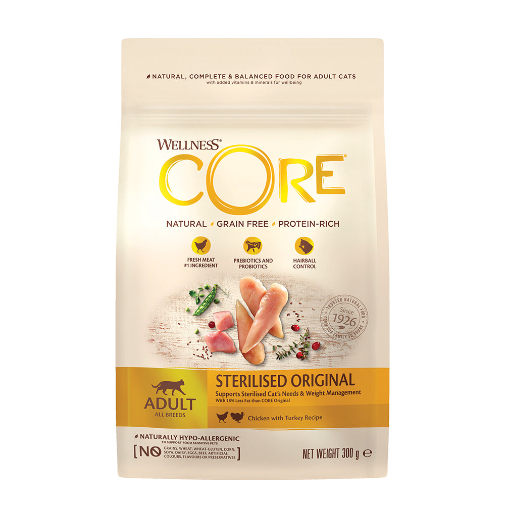 Wellness Core Sterilized Κοτόπουλο & Γαλοπούλα 0.3kg | Ξηρά Τροφή χωρίς Σιτηρά & Γλουτένη για Ενήλικες Στειρωμένες Γάτες με Κοτόπουλο / Γαλοπούλα 0.3kg