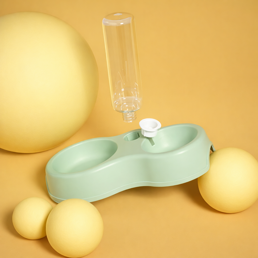 Πλαστικό Διπλό Μπολ με Μπουκάλι Νερού | Pet Water Dispenser Cat Bowl Feeder Petit Palace