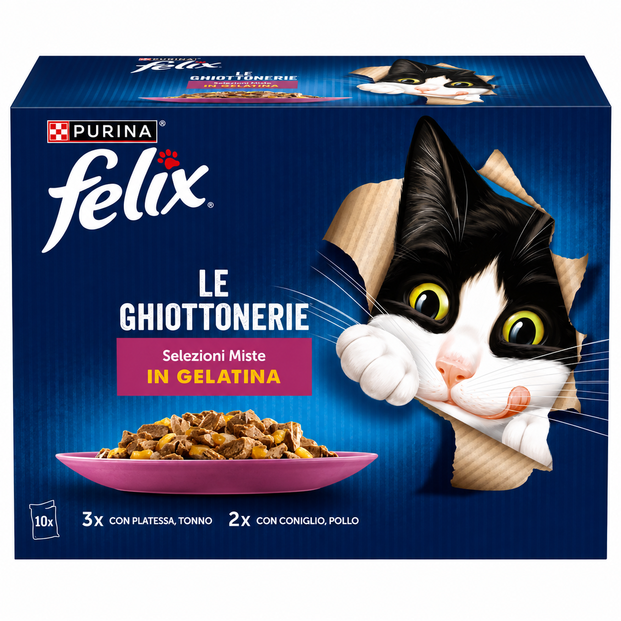 Purina Felix Le Ghiottonerie Multipack σε Ζελέ με Τόνο, Γλώσσα, Κουνέλι & Κοτόπουλο 10x85g Petit Palace