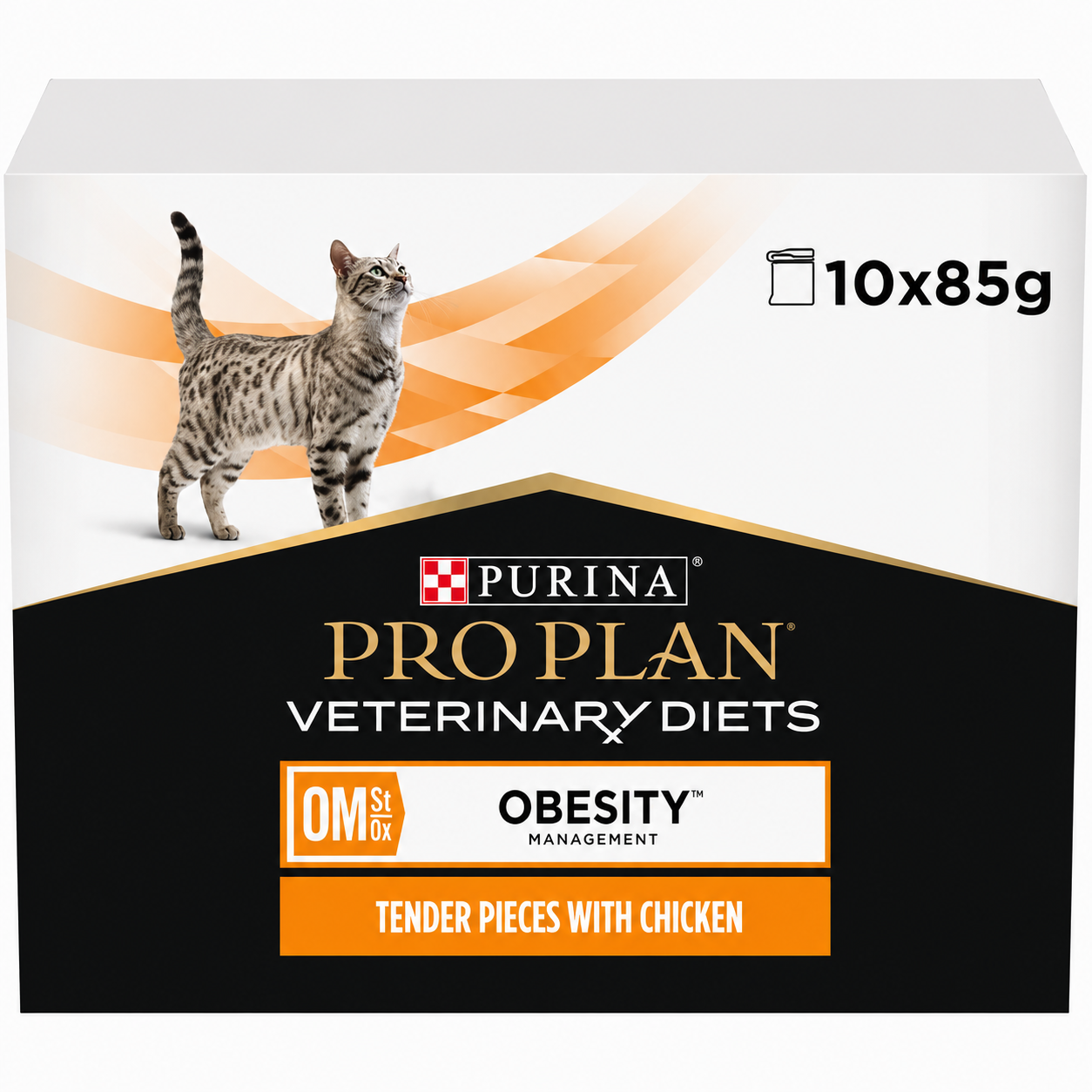 Purina Pro Plan Veterinary Diets OM St/Ox Obesity Management με Κοτόπουλο σε Σάλτσα 10x85g για Γάτες Petit Palace