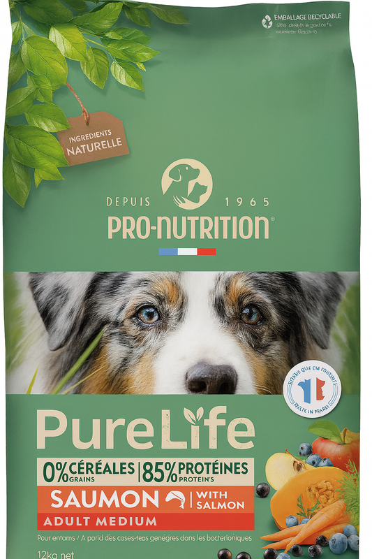 Pro-Nutrition PureLife Dog Adult Medium Salmon Grain Free με Σολομό για Ενήλικους Μεσαίου Μεγέθους Σκύλους Petit Palace