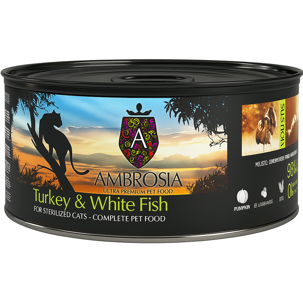 Ambrosia Υγρή τροφή για στειρωμένες γάτες και γατάκια χωρίς σιτηρά 150gr Petit Palace