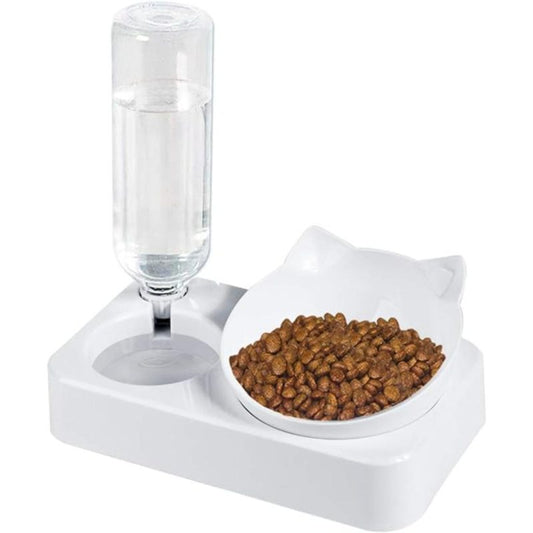 Υπερυψωμένο Μπολ φαγητού με Αυτόματη Ποτίστρα Λευκό Χωρητικότητα : Νερού 500ml | Automatic Water Bottle Feeder 500ml and Bowl Feeder Petit Palace