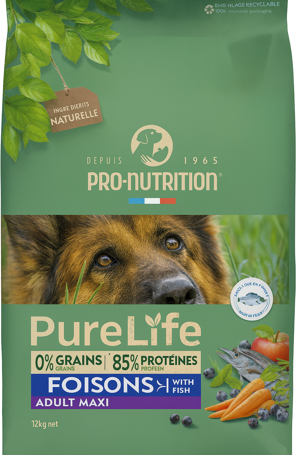 Pro-Nutrition PureLife Dog Adult Maxi Fish Grain Free με Ψάρια για Ενήλικους Μεγαλόσωμους Σκύλους 12kg Petit Palace