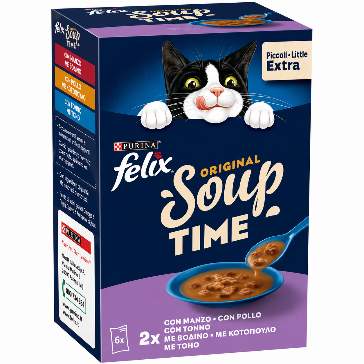Felix Soup Time Original Πολυσυσκευασία με Βοδινό, Κοτόπουλο & Τόνο 6x48g Petit Palace
