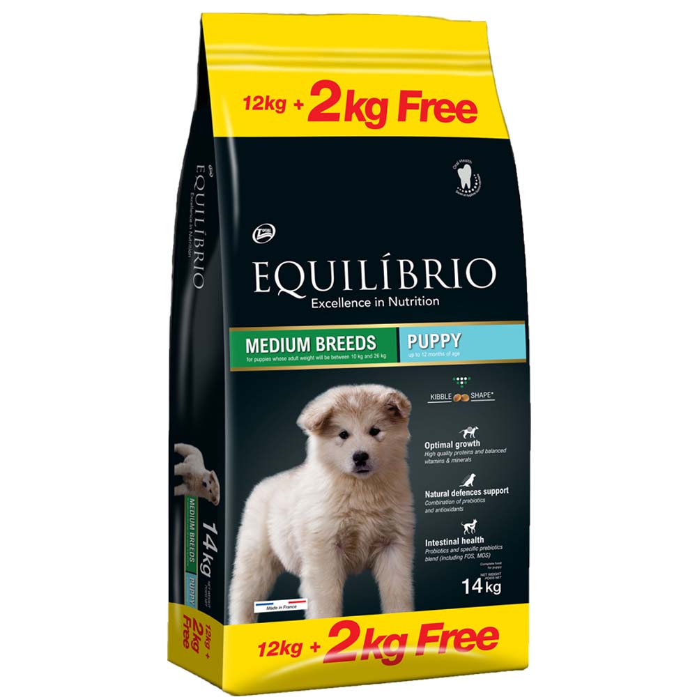 Equilibrio Dog Puppy Medium Breed 12+2kg | Ξηρά Τροφή για Κουτάβια Μεσαίων Φυλών με Κοτόπουλο και Ρύζι Petit Palace