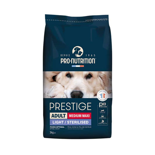 Pro-Nutrition Prestige Adult Medium/Maxi Light/Sterilised για Ενήλικους Στειρωμένους Σκύλους 3kg / 15kg / 15+3kg Petit Palace