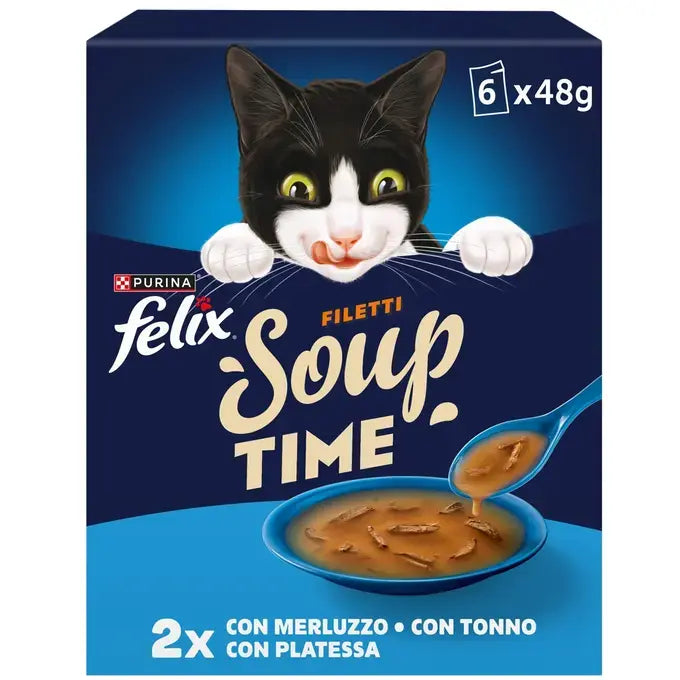Felix Soup Time Fillet Πολυσυσκευασία με Μπακαλιάρο, Τόνο & Γλώσσα 6x48g Petit Palace