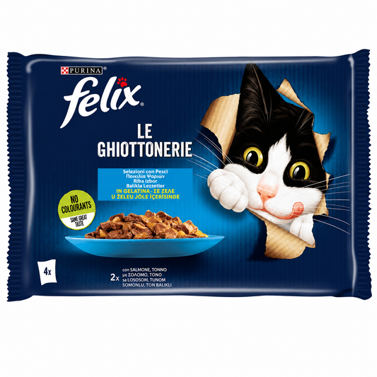 Felix Le Ghiottonerie Ποικιλία Ψαρικών με Σολομό & Τόνο σε Ζελέ 4x85g Petit Palace