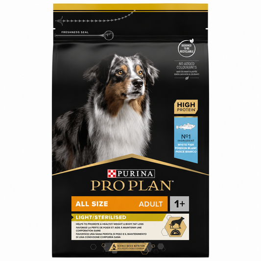 Purina Pro Plan Dog Adult All Sizes Light / Sterilised White Fish 14kg Petit Palace