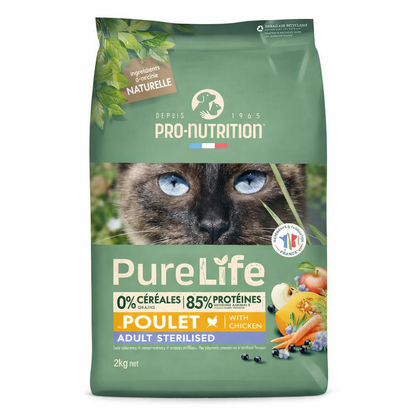 Pure Life Adult Sterilised with Chicken 2kg για στειρωμένες ενήλικες γάτες Petit Palace