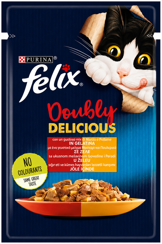 Felix Doubly Delicious με Βοδινό & Πουλερικά σε Ζελέ 85g Petit Palace