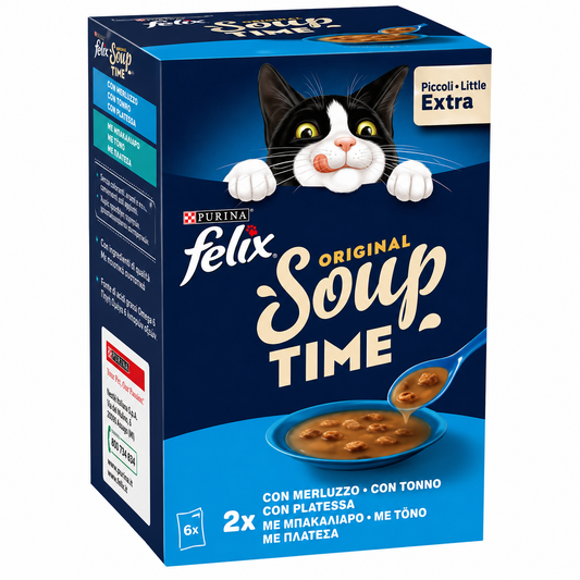 Felix Soup Time Original Πολυσυσκευασία με Μπακαλιάρο, Τόνο & Γλώσσα 6x48g Petit Palace