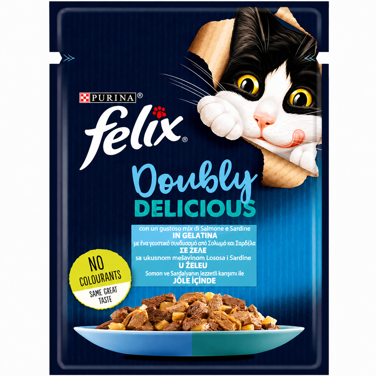 Felix Doubly Delicious με Σολομό & Σαρδέλα σε Ζελέ 85g Petit Palace