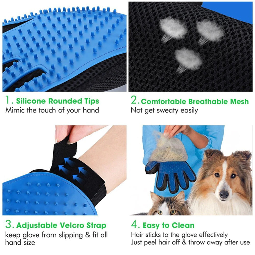 Pet Grooming Glove for Cats and Dogs  - Gentle Deshedding Brush  - Effective Pet Hair Remover Glove  - Massages and Stimulates Circulation - Easy to Use and Clean