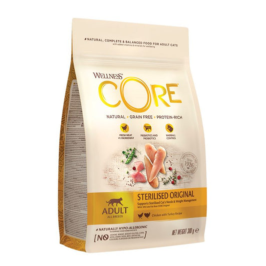 Wellness Core Sterilized Κοτόπουλο & Γαλοπούλα 0.3kg | Ξηρά Τροφή χωρίς Σιτηρά & Γλουτένη για Ενήλικες Στειρωμένες Γάτες με Κοτόπουλο / Γαλοπούλα 0.3kg