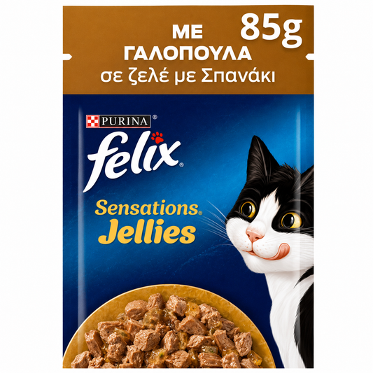 Felix Sensations Jellies με Γαλοπούλα & Σπανάκι σε Ζελέ 85g Petit Palace