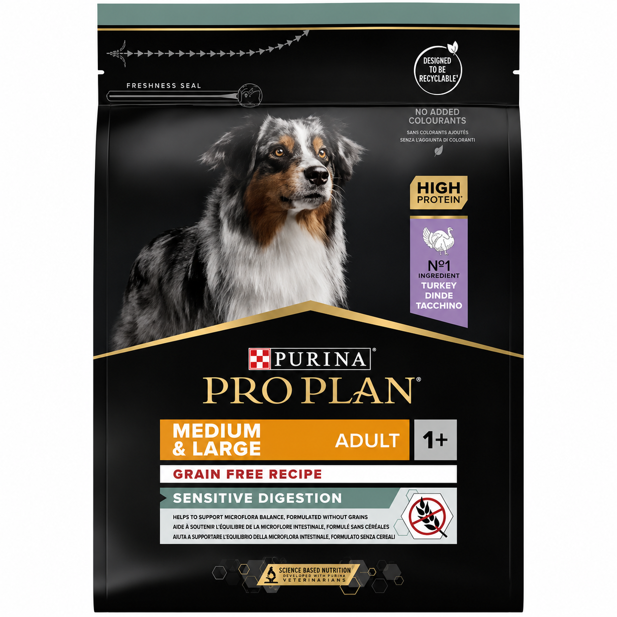 Pro Plan Dog  ADULT  MEDIUM & LARGE  GRAIN FREE Recipe Sensitive Digestion TURKEY 2,5Kg Petit Palace