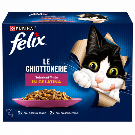 Purina Felix Le Ghiottonerie Multipack σε Ζελέ με Τόνο, Γλώσσα, Κουνέλι & Κοτόπουλο 10x85g Petit Palace