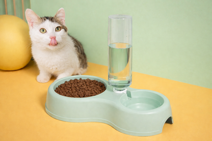 Πλαστικό Διπλό Μπολ με Μπουκάλι Νερού | Pet Water Dispenser Cat Bowl Feeder Petit Palace