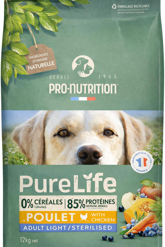 Pro-Nutrition PureLife Dog Adult Light Sterilised Chicken Grain Free με Κοτόπουλο για Υπέρβαρους ή Στειρωμένους Σκύλους Petit Palace