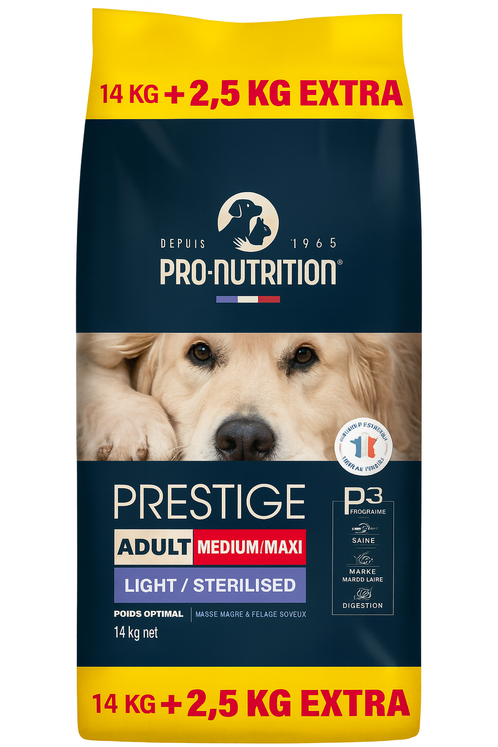 Pro-Nutrition Prestige Adult Medium/Maxi Light/Sterilised για Ενήλικους Στειρωμένους Σκύλους 3kg / 15kg / 15+3kg Petit Palace