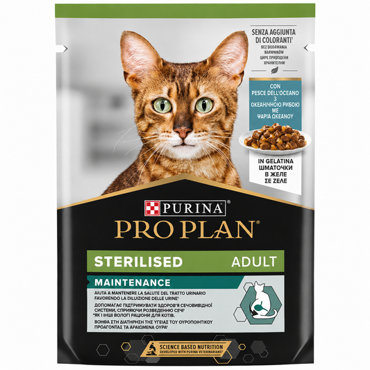 Purina Pro Plan Sterilised Adult Maintenance με Ψάρι Ωκεανού σε Ζελέ 85g για Στειρωμένες Γάτες Petit Palace