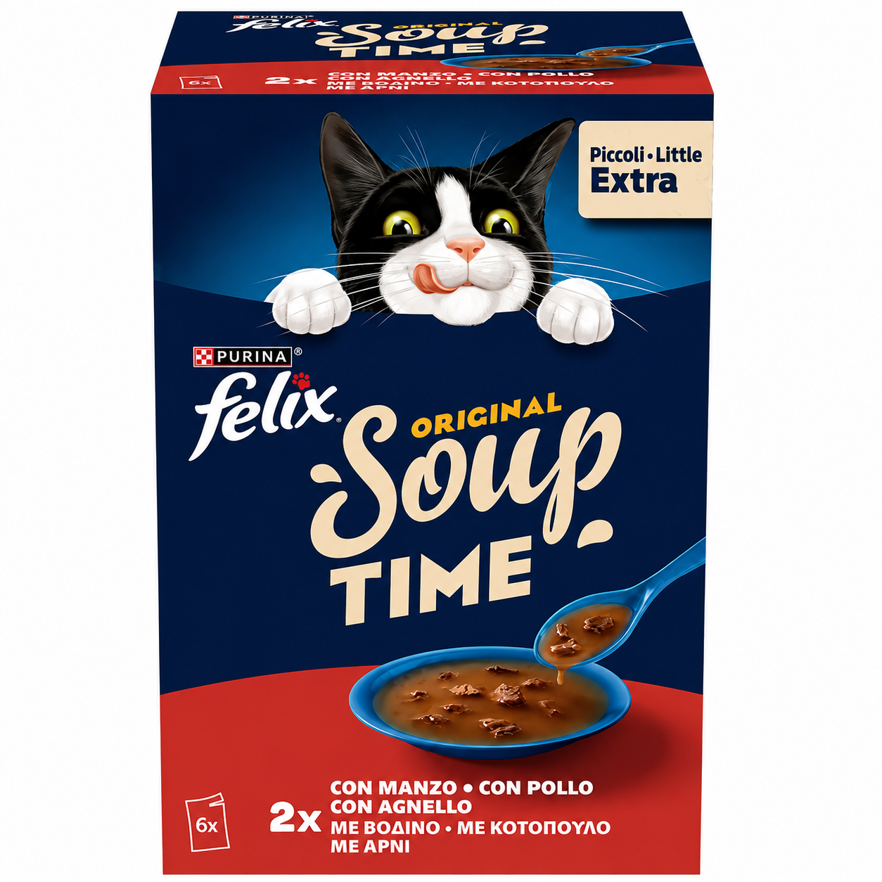 Felix Soup Time Original Πολυσυσκευασία με Βοδινό, Κοτόπουλο & Αρνί 6x48g Petit Palace
