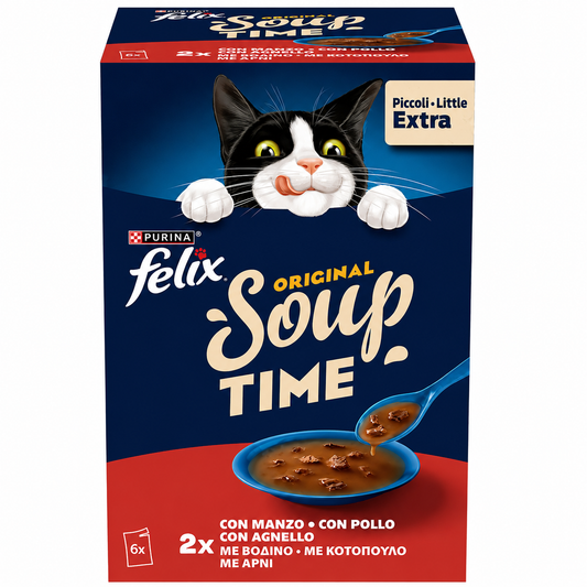 Felix Soup Time Original Πολυσυσκευασία με Βοδινό, Κοτόπουλο & Αρνί 6x48g Petit Palace
