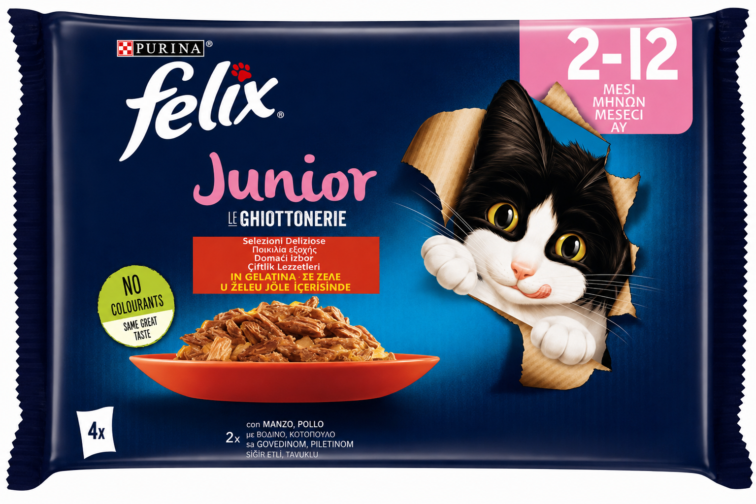 Felix Le Ghiottonerie Junior Ποικιλία Εξοχής με Κοτόπουλο & Βοδινό σε Ζελέ 4x85g Petit Palace