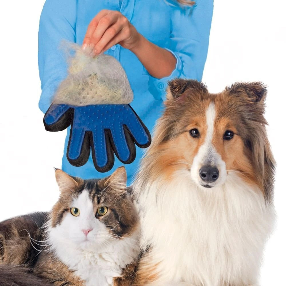 Pet Grooming Glove for Cats and Dogs  - Gentle Deshedding Brush  - Effective Pet Hair Remover Glove  - Massages and Stimulates Circulation - Easy to Use and Clean