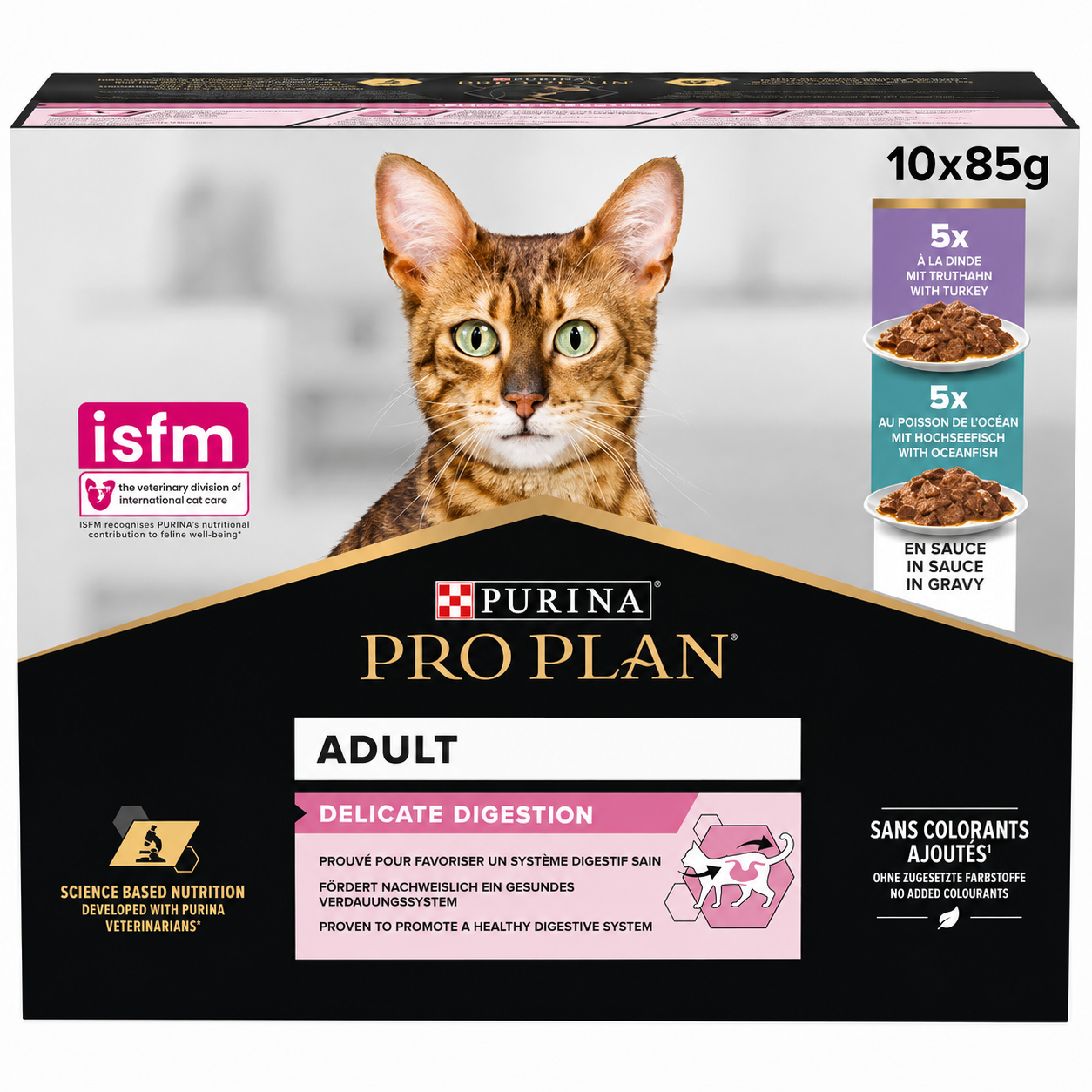 Purina Pro Plan Adult Delicate Digestion Multipack με Γαλοπούλα & Ψάρι Ωκεανού σε Σάλτσα 10x85g για Γάτες με Ευαίσθητη Πέψη Petit Palace