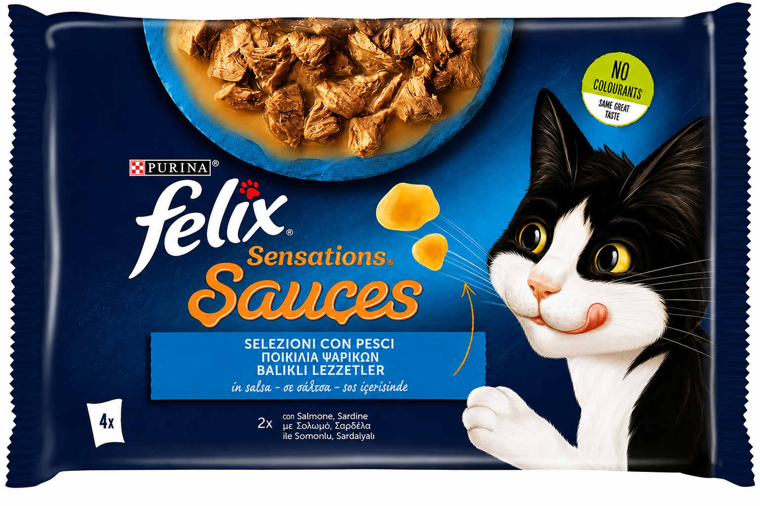 Felix Sensations Sauces Ποικιλία Ψαρικών με Σολομό & Σαρδέλα σε Σάλτσα 4x85g Petit Palace