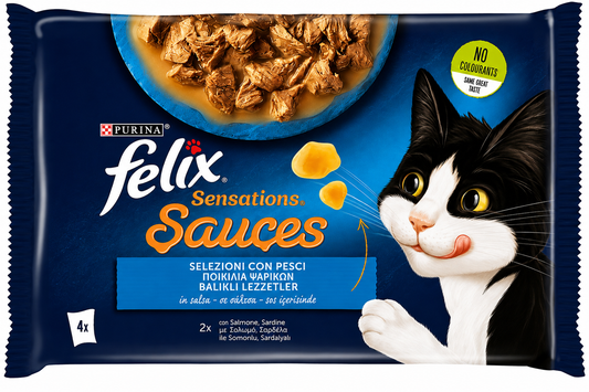 Felix Sensations Sauces Ποικιλία Ψαρικών με Σολομό & Σαρδέλα σε Σάλτσα 4x85g Petit Palace