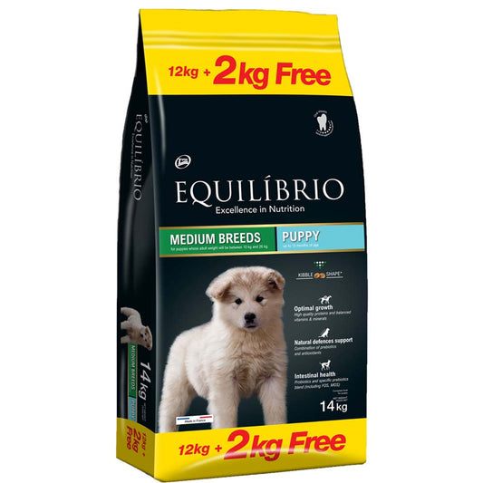 Equilibrio Dog Puppy Medium Breed 12+2kg | Ξηρά Τροφή για Κουτάβια Μεσαίων Φυλών με Κοτόπουλο και Ρύζι Petit Palace