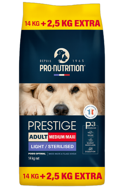 Pro-Nutrition Prestige Adult Medium/Maxi Light/Sterilised για Ενήλικους Στειρωμένους Σκύλους 3kg / 14+2.5kg Petit Palace