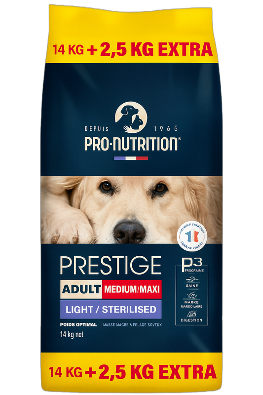 Pro-Nutrition Prestige Adult Medium/Maxi Light/Sterilised για Ενήλικους Στειρωμένους Σκύλους 3kg / 14+2.5kg Petit Palace